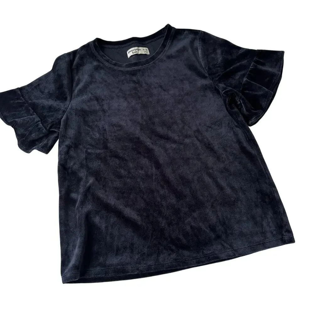 Abercrombie Black Velour Ruffle Sleeve Top - Size 11/12